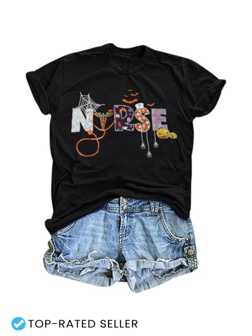 Spooky Halloween Nurse T-Shirt Ghost Tee Cotton Blend Short Sleeve